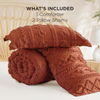 Bedsure Tufted Boho Comforter Set California King - Terracotta Boho Bed Set, GentleSoft™ 3 Pieces Farmhouse Shabby Chic Embroidery Bedding, Gifts for Woman, Soft Jacquard Comforter for All Seasons