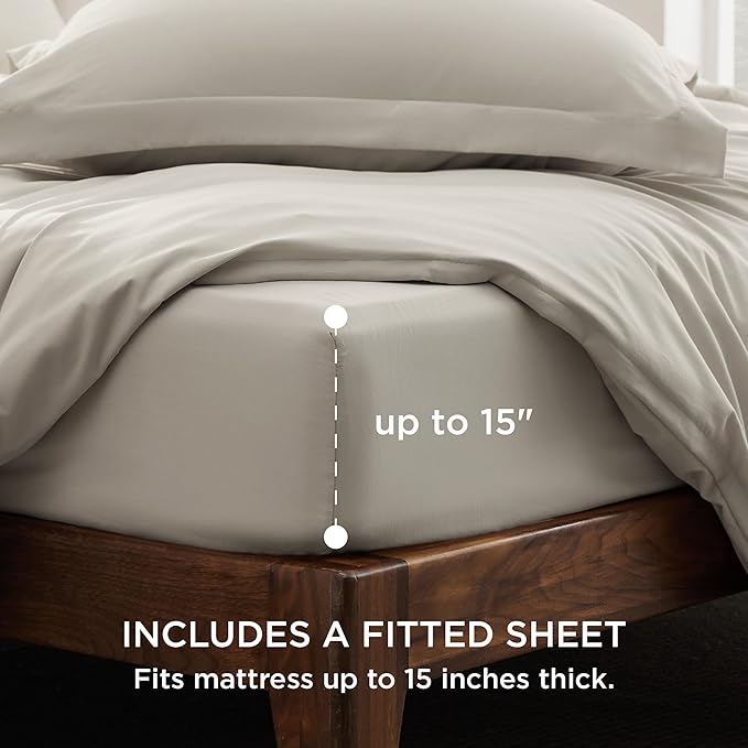 Bedsure Duvet Cover King Size with Fitted Sheet - 4 Pieces Prewashed Polyester Extra Soft Bedding Set, Includes 1 Duvet Cover 104''x90'' with Zipper Closure, 2 Pillow Shams, 1 Fitted Sheet, Linen