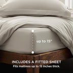 Bedsure Duvet Cover Queen Size with Fitted Sheet - 4 Pieces Prewashed Cotton-Like Extra Soft Bedding Set, Includes 1 Duvet Cover 90x90 Inches with Zipper Closure, 2 Pillow Shams, 1 Fitted Sheet, Linen