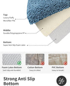 ILANGO Blue Bathroom Rugs 60" × 24" Non Slip & Super Absorbent Extra Thick Soft, Washable Bath Carpet Runner for Floor, Microfiber Plush Shaggy Bath Mats with Rubber for Bedroom Bathtub Shower Room