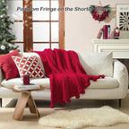 HORIMOTE HOME Ultra Soft Sherpa Throw Blanket with Pompom Fringe, Lightweight Plush Boho Throw Blanket for Couch, Sofa, Bedroom,Travel, Christmas Decor, Warm Blanket for Winter, 60"x80", Red