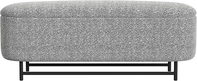 HomePop Ellipse Modern Storage Bench with Metal Legs |Homepop Home Décor|Bench with Storage for Living Room & Bedroom - Gray