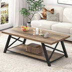 EXCEFUR Modern Coffee Table, Rectangle Center Table for Living Room with Storage Shelf, Industrial Wood and Metal Cocktail Tea Table, Rustic Oak, 47 Inch