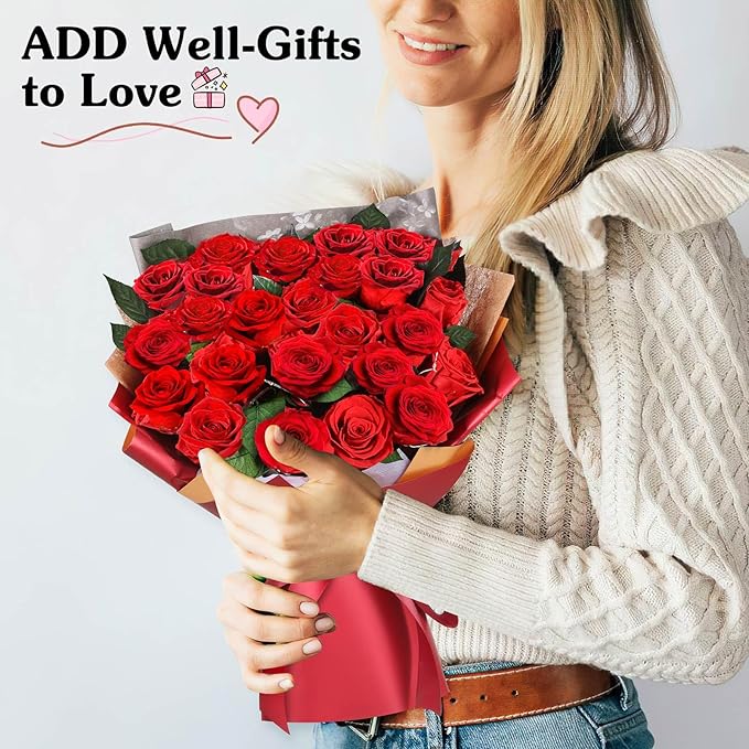 ADDWel 24 Pcs Preserved Real Red Roses, Two Dozen Long Lasting Forever Flowers, Valentine's Day Gifts for Wife Girlfriend Mom, Romantic Anniversary Birthday Gift, Unique Luxury Bouquet for Delivery