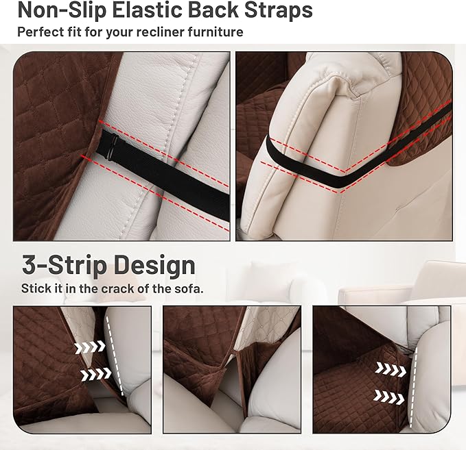 Reclining Sectional Couch Covers 100% Waterproof Recliner Cover Washable Velvet L Shape Recliner Sofa Cover for Dogs Pets Anti Slip Recliner Slipcovers with Pockets (5 Seat Sofa, Dark Coffee)