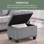 Convenience Concepts Designs4Comfort 5th Avenue Storage Ottoman 24" - Contemporary Foot Stool and Seat with Hinged Lid for Living Room, Dining Room, Office, Den, Gray Velvet
