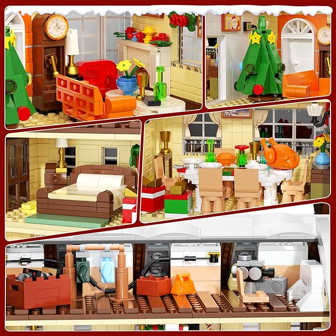 Christmas Holiday House Building Set, DIY Christmas Holiday Snow Village Building Toys, Christmas House Gifts for Kids, Boys, Girls, Family, and Friends（2069pcs）