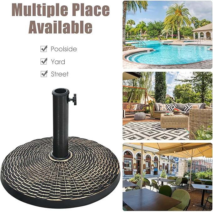 Giantex 22 lbs Patio Umbrella Base, 18 Inch Round Outdoor Umbrella Stand for 1.5'' or 1.9'' Diameter Pole, Heavy Duty Market Umbrella Holder for Garden Beach Yard Poolside Lawn, Bronze