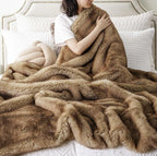 BATTILO HOME Luxury Ochre Faux Fur Throw Blanket, Soft Cozy Mink Fur Blanket for Couch, Sofa, Bed, Plush Warm Fuzzy Fall Fur Throw and Blankets for Home Decor, 50"x60"