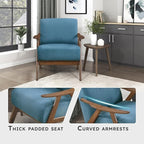 Lexicon Mid Century Modern Accent Chair with Solid Wood Frame in Walnut Finish, Upholstered Living Room Lounge Arm Chair, Thick and Comfy Innerspring Seat Cushion, Linen-Look Fabric, Blue