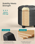 SONGMICS Round Ottoman, Ottoman with Storage, 17.7 Dia. x 17.5 H Inches Foot Rest with Legs, Load up to 330 lb, for Living Room, Bedroom, Dark Gray ULOM011G01