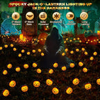 Halloween Decorations Outdoor 4 Pack Solar Lights, 24 LED Scary Pumpkin Swaying Firefly Lights with Spider & Bats for Outside Garden Yard Lawn Grave Cemetery Ghost Decor Party, Orange