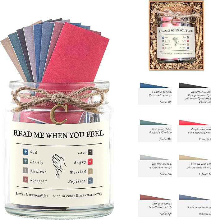 Bible Verse Jar for Christmas Gifts, Initial C Read Me When Prayer, Emotion and Feelings Scripture, Spirit-lifiting Jar Christian Gifts for Women, Scriptural Study Supplies Men Art Work for Family