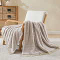 EMME Soft Sherpa Fleece Blanket with Tassel, Reversible Plush Fluffy Large Blanket, Light Weight Warm Decorative Boho Blanket Cover for Sofa, Couch, Bedroom,Travel(Tassel Khaki,50"x60")