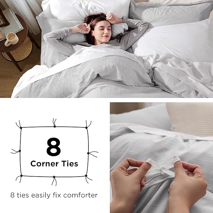 Bedsure Light Grey Duvet Cover Full Size - 3 Pieces Prewashed Extra Soft Cotton-Like Polyester Bedding Set, Includes 1 Duvet Cover 80x90 Inches with Zipper Closure & 2 Pillow Shams, No Comforter