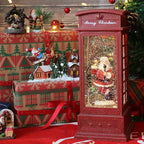 Eldnacele Christmas Snow Globe Lantern Phone Booth, Swirling Water Glittering Battery Operated Festicval Ornament with Timer for Christmas Tabletop Centerpiece Home Decoration(Phone Booth)