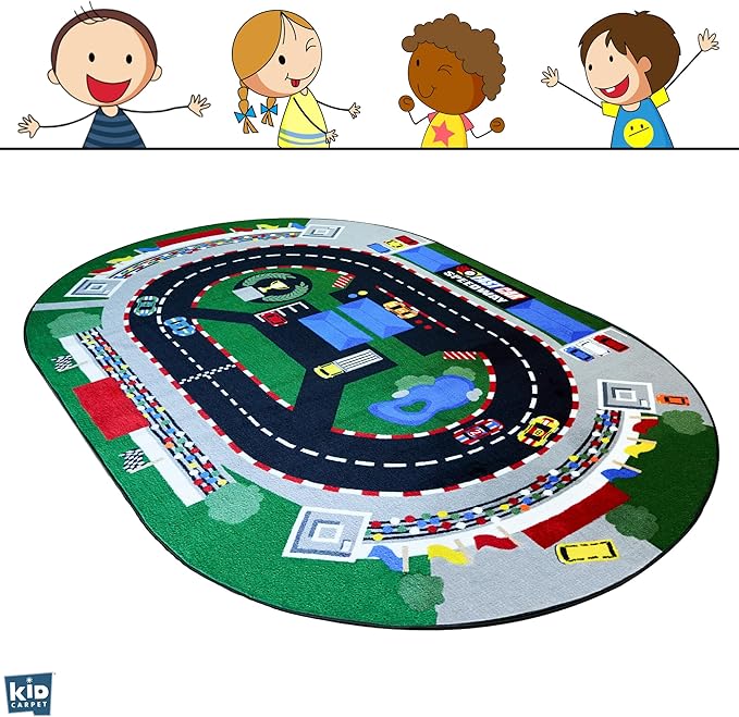 KIDCARPET.COM Raceway Rug 6' x 8'6" Oval, Educational Classroom Rug, Kids Learning Play Mat | Area Rug for Bedroom or Playroom