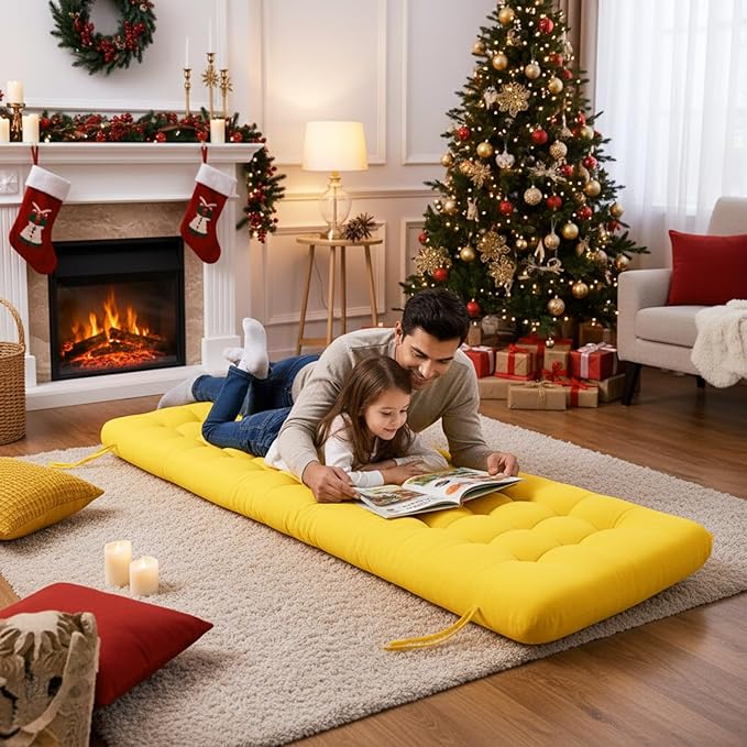 Long Floor Cushion Large Floor Cushion with Brushed Cotton 74.8 x 27.5 x 3.15 in Jumbo Lounger Pillow for Outdoor Indoor Bay Window Meditation Yoga Reading Sleeping(1 Pc,Yellow)
