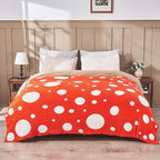 CozeCube Super Soft Fullfy Microfiber Reversible Knitted Blankets, Warm Cozy Fuzzy Plush Throw, Orange red and White Polka Dot Throw Blanket for Couch Bed Sofa, 60" x 80"
