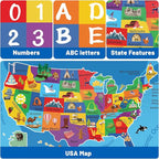 USA Map ABC Kid Rug 39.4" × 63" for Playroom Geography Classroom Rug Educational Baby Playmat Alphabet Mat for Primary School Fluffy Ployester Non-Slip Preschool Carpet for Nursery Room