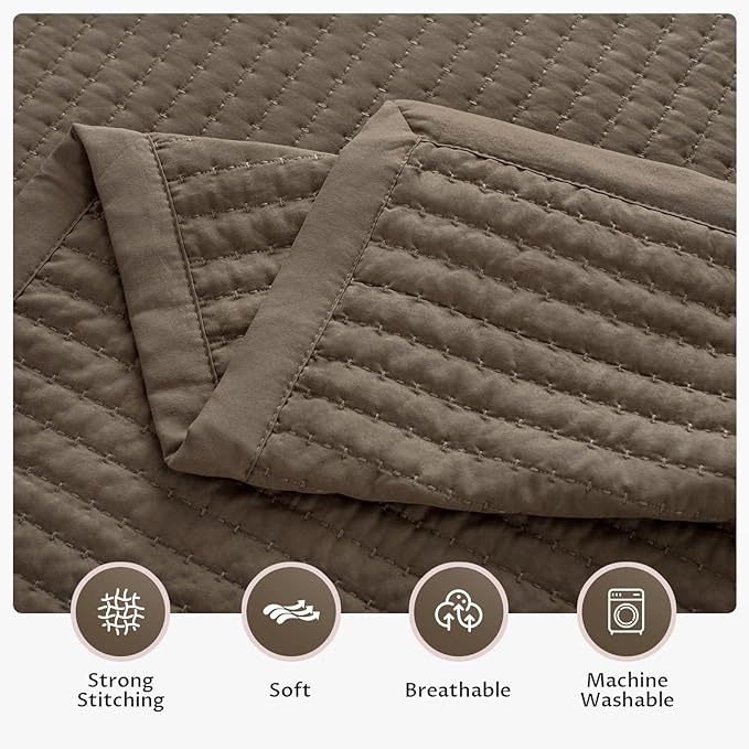 KASENTEX Queen Quilt Set 90"x90" – Soft Washed 3-Layer Lightweight Bedspread, Minimalist Nordic Design, All-Season Spring & Summer Quilt Set (1 Quilt + 2 Pillow Shams), Cub