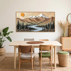 CHDITB Mountain Framed Wall Art, Long Horizontal Mountains Wall Decor, Sun Lake Pine Trees Nature Wall Painting, Modern Rustic Farmhouse Landscape Art Prints for Bedroom Office Decoration 20"x40"