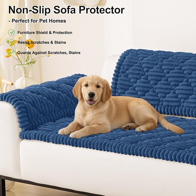 Smiry Pet Couch Cover for Dogs Washable, Non-Slip Fuzzy Couch Covers for 3 Cushion Sofa Pet Friendly, Soft Thick Furniture Protector Sofa Slipcover Mat for Dogs (Navy, 27.6" x 88")