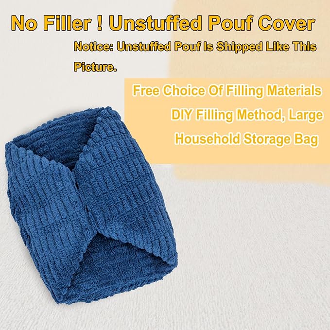 Handmade Unstuffed Ottoman Pouf Cover – Versatile Storage Footstool & Floor Pouf for Living Room, Bedroom, or Wedding Decor | 20" Diameter x 14" Height | Filler Not Included (Navy Blue)