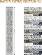 Washable Runner Rug 2.5x14, Non-Slip Long Kitchen Mats for Floor, Vintage Rug for Entryway, Soft Hallway Runner for Dining Room, Bedroom, Living Room(Blue/Beige,2.5'x14')