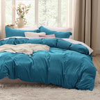 Bedsure Teal Duvet Cover Queen Size - 3 Pieces Prewashed Cotton-Like Extra Soft Bedding Set, Includes 1 Duvet Cover 90x90 Inches with Zipper Closure & 2 Pillow Shams, Comforter Not Included