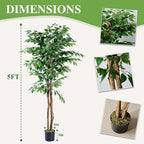 VECELO Artificial Ficus Tree with Sturdy Nursery Pot, 5FT Faux Silk Plant for Indoor Outdoor Home Garden Decor, 1 Pack