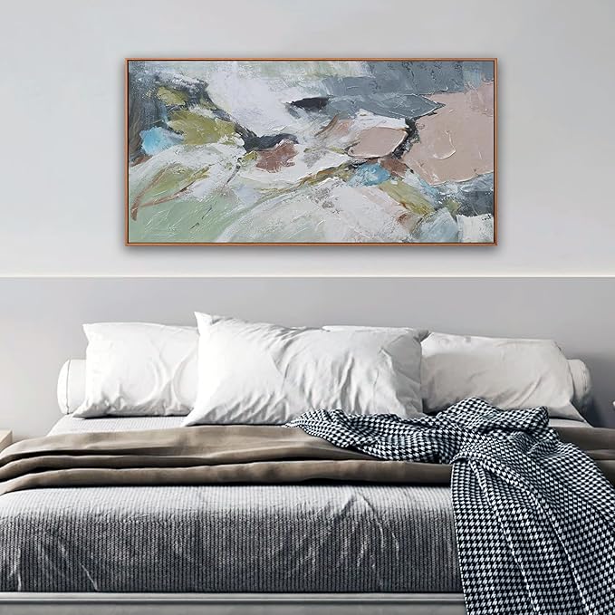 Abstract Wall Art Canvas Pink Green Abstract Wall Decor Paintings 20"x 40" Framed Colorful Modern Artwork for Living Room Bedroom Kitchen