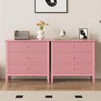 Pink 3 Drawer Dresser Set of 2, Painted 30 Inch Tall Wood Nightstand with Storage, Wide Modern Chest of Drawers with Ball Bearing Slide for Bedroom Hallway Living Room Entryway Office