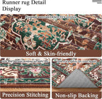U'Artlines 3' x 12' Boho Hallway Runner Rug, Rust Non Slip Washable Vintage Farmhouse Accent Rug Carpet for Kitchen Entryway Laundry and Living Room (Rust＆Teal)