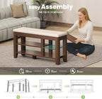 Shoe Bench for Entryway, Solid Rubberwood Shoe Bench with Hidden Storage, Adjustable 2-Tier Shelves & Soft PU Leather Seat, Shoe Rack Durable Easy Assembly for Hallway or Bedroom - Beige, 39.4"