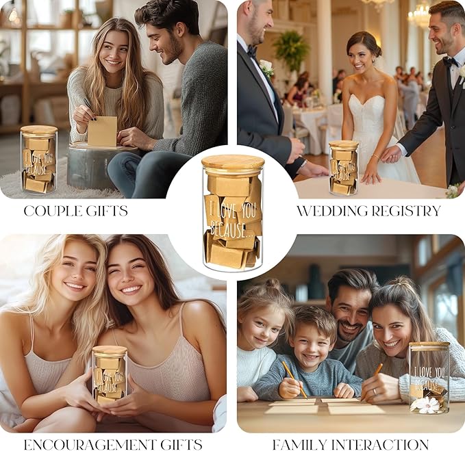 AW BRIDAL 50 Blank Love Notes Memory Jar, Anniversary Birthday Gifts for Boyfriend Girlfriend Husband Wife Mom Dad Friends, Couple Gifts Love You Because Jar for Engagement Bridal Wedding Registry
