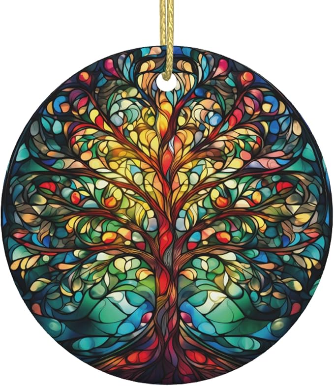 Tree of Life Christmas Ornament Decoration Christmas Tree Ornaments Gift Round Ceramic Bauble Present Holiday Keepsake
