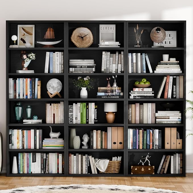 6-Tier Open Bookcase, Freestanding Wood Bookshelf with Display Storage Shelves, Modern Bookcase for Living Room, Bedroom, or Home Office, Black