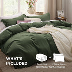 Bedsure Olive Green Duvet Cover Queen Size - 3 Pieces Prewashed Cotton-Like Polyester Extra Soft Bedding Set, Includes 1 Duvet Cover 90x90 Inches with Zipper Closure & 2 Pillow Shams, No Comforter