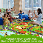 Kids Rug Play Mat for Toy Cars,110" × 78.7" Extra Large Farm Life Road Traffic for Playroom Kids Car Road Rug Village Map Play Mat Non-Slip Washable Carpet for Toddlers Boys Room Tummy Time Playtime
