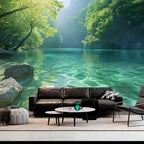 BSFHH Nature Tapestry Forest Tree Sea Cave Wall Hanging, Stream Through Rainforest Landscape Wall Art Tapestry for Bedroom Living room (Lake View, 59" × 51", Unframed)