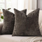 decorUhome Spring Dark Brown Chenille Throw Pillow Covers 20x20 Set of 2 Textured Soft Cozy Slubby Couch Pillow Covers Modern Farmhouse Boho Decorative Pillow Cases for Bed Sofa Living Room