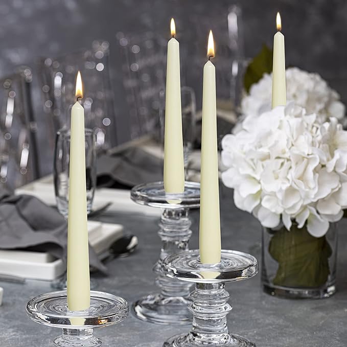 BOLSIUS 60 Count Household Ivory Taper Candles - 10 Inches - Premium European Quality - 8 Hours Burn Time - Unscented Dripless and Smokeless Home Decor, Restaurant, Wedding, and Party Candlesticks