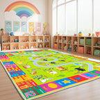 Kids Rugs Playmat for Bedroom Kids Room, Educational ABC Rug for Classroom, Non-Slip Washable Playroom Carpet for Boys Girls, Zoo Road Play Mat, 5x7 Green