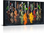 OuElegent Kitchen Canvas Wall Art Colorful Spices Herbs Seasoning Spoon Canvas Painting Colourful Artwork for Home Farmhouse Restaurant Wall Decoration Framed Ready to Hang 20"x36"