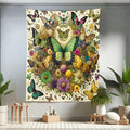 Ambesonne Boho Tapestry Twin Size, Dancing Moth and Butterfly with Colorful Leafy Jumble Flowers Witchcore, Wall Hanging Bedspread Bed Cover Wall Decor, 68" X 88", Fern Green Lilac Orange