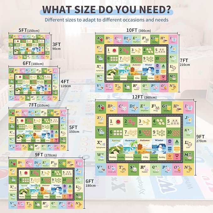 Kids ABC Rug for Playroom, Classroom Alphabet Area Carpet Playmat,Washable Toddler Mat for Baby Room,Play Room,Bedroom,Floor,Nursery (Green,9'x12')