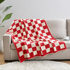CozeCube Super Soft Fullfy Microfiber Reversible Knitted Blankets, Warm Cozy Fuzzy Plush Throw, Christmas red and White Checkered Throw Blanket for Couch Bed Sofa, 50" x 60"