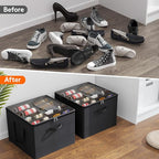 Lifewit Shoe Storage Organizer for Closet, Fabric Large Shoe Box Storage Containers with Clear Cover, Foldable Bins for Boots Heels Sneakers Fits 24-32 Pairs (Each 12-16 Pairs) 2 Pack Black