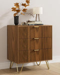 Fluted 3 Drawer Dresser for Bedroom, Modern Storage Bedroom Dresser Chest Cabinet Organizer with Anti-Tip Hardware for Living Room, Dressing Room, Kids Room, Office (Walnut)